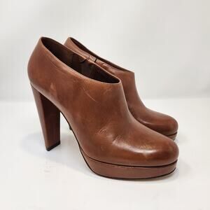 Cole Haan Air Brown Tan Leather Ankle Bootie Size 8.5B Platform Slip On Heel
